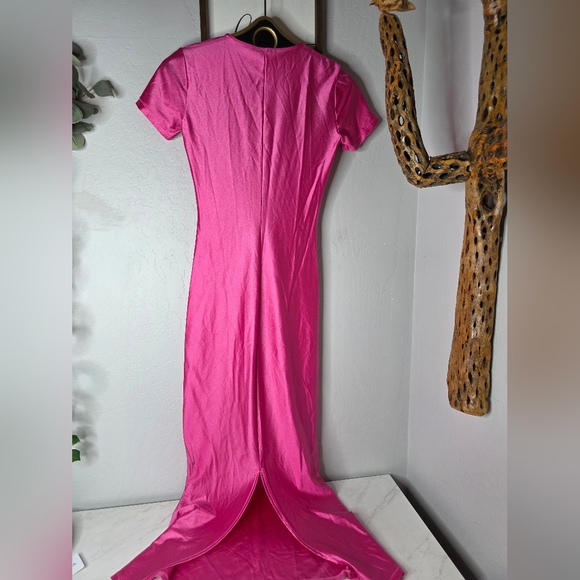 SKIMS Hot Pink Shine Spandex Jersey Maxi Dress Size Large - Picture 5 of 6